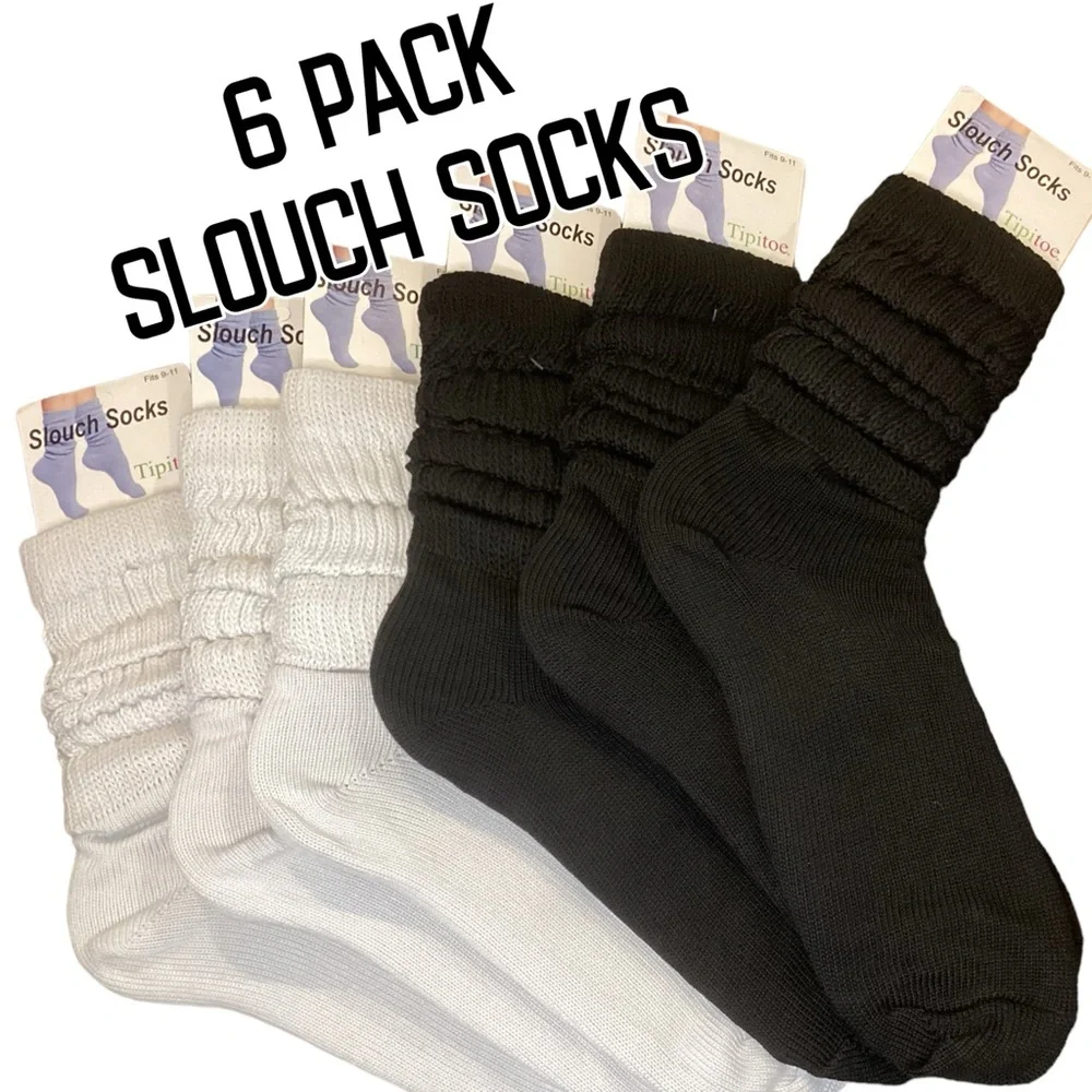 🌸6 Pair Slouch Socks Ladies (B/W)